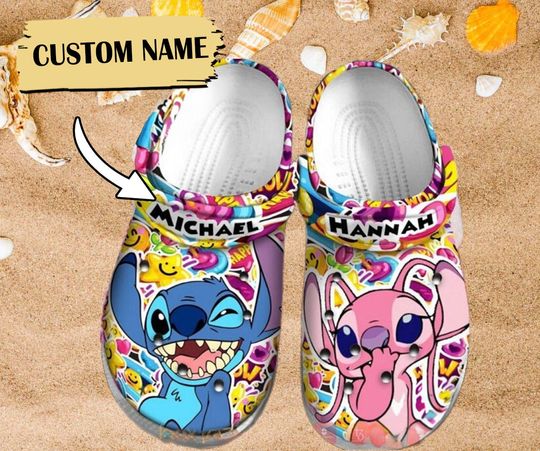 Custom Name Stitch and Angel Disney Clogs Shoes