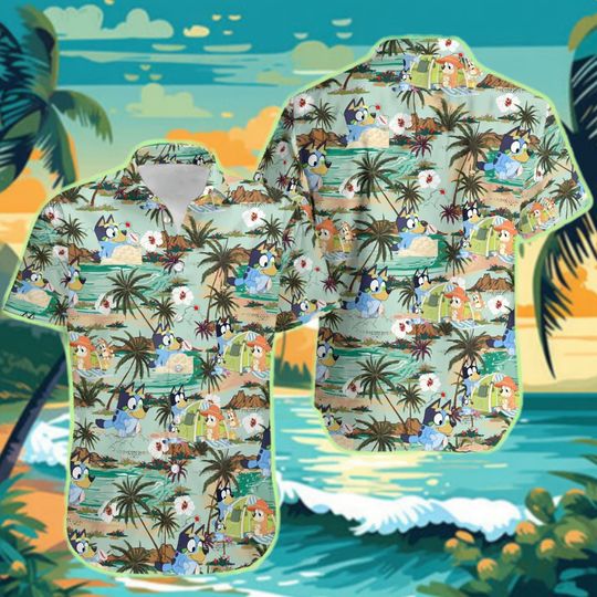 Blue Dog and Bingo Beach Hawaiian Shirt , Fathers' Gift Shirt, Dad Shirt