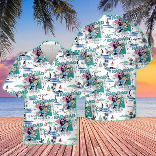 Blue Dog and Bingo Beach Hawaiian Shirt , Fathers' Gift Shirt, Dad Shirt