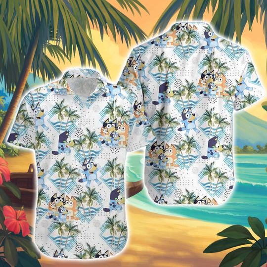 Blue Dog Hawaiian Shirt, Fathers' Gift Shirt, Dad Shirt, Summer Shirt