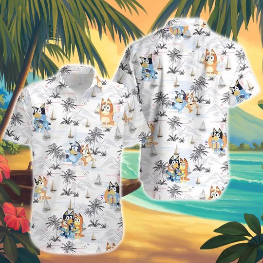 Blue Dog Hawaiian Shirt, Fathers' Gift Shirt, Dad Shirt, Summer Shirt