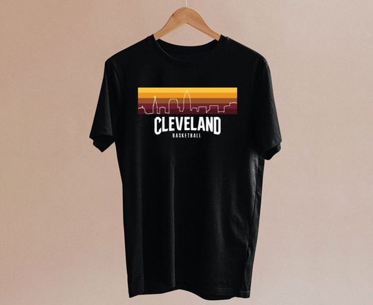Cleveland Basketball Vintage Colorful Cityscape Black Shirt