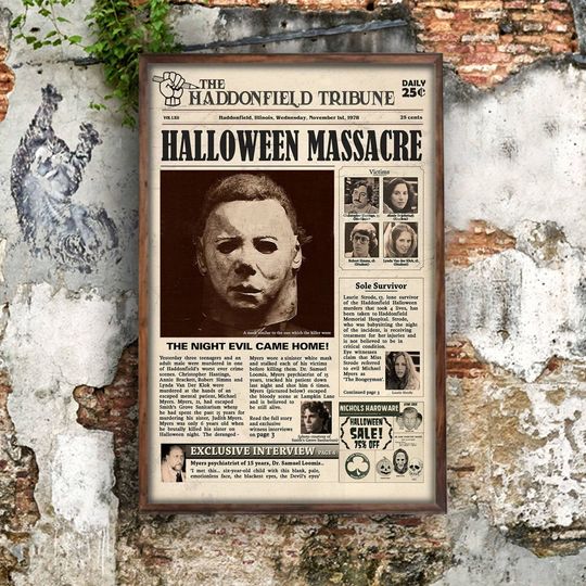 Michael Myers Poster | Halloween Haddonfield Michael Myers Newspaper Poster