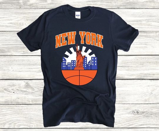New York Basketball Colorful Cityscape Unisex Classic Navy Shirt