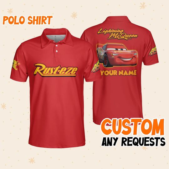Personalize mcqueen fun red polo, Disney Vintage Polos Shirt Disneyworld Gift for Disney Fans
