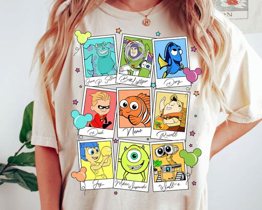 Retro Disney Pixar Characters Group Shirt, Inside Out, Monster Inc, Toy Story Land T-shirt