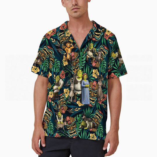 Disney Shrek Hawaiian Shirt, Vintage Shrek and Fiona Aloha Vacation Shirt, Funny Trending Beware Ogre Short Sleeve Shirt
