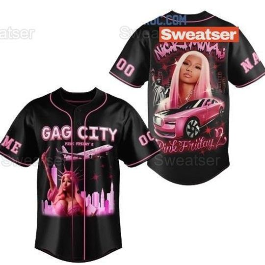 Personalized Nicki Minaj Baseball Jersey, Nicki Minaj Pink Friday 2 Tour In Gaga City Baseball Jersey, Gag City Tour 2024, Nicki Minaj
