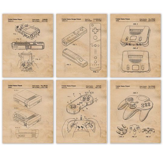 Vintage Video Games Patent Prints, Wall Art Decor Gifts