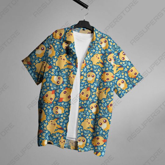 Psyduck Pika Hawaiian Shirt Psyduck Hawaii Button Up Shirt Japanese Anime Pika Shirt Gift