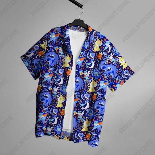 Articuno Jolteon Hawaiian Button-Up Shirt Articuno Summer Hawaiian Shirt Jolteon Shirt Gift