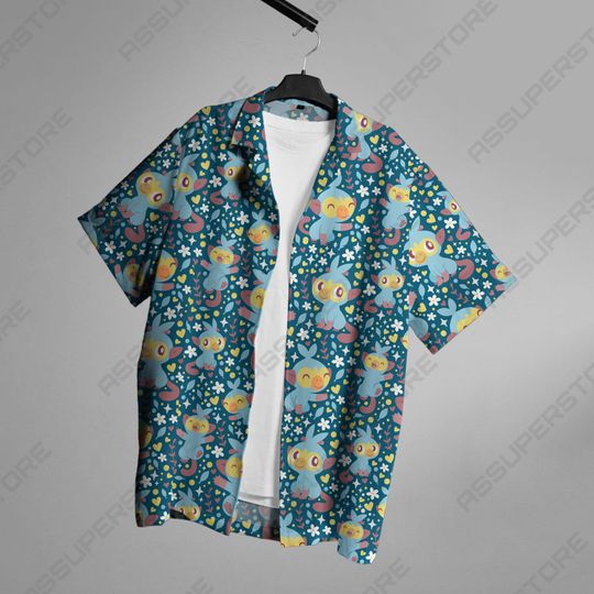 Grookey Hawaiian Button-Up Shirt Japanese Anime Hawaiian Shirt Grookey Shirt Gift