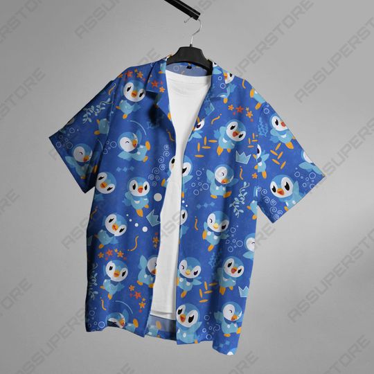 Piplup Hawaiian Shirt Japanese Anime Button-Up Shirt Water Piplup Shirt Gift