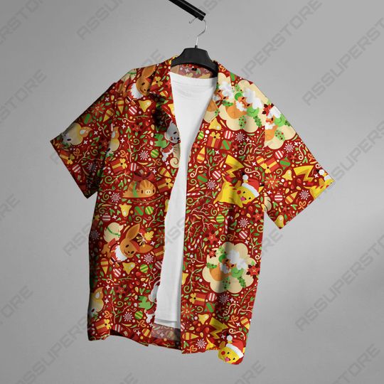 Vulpix Eevee Hawaiian Button-Up Shirt Japanese Anime Hawaiian Shirt Gift
