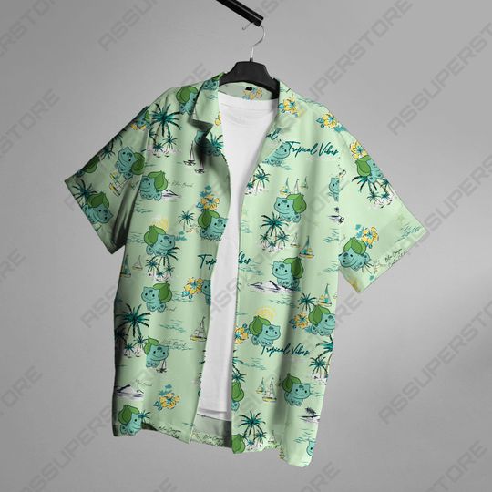 Bulbasaur Hawaiian Button-Up Shirt Japanese Anime Hawaiian Bulbasaur Shirt Gift