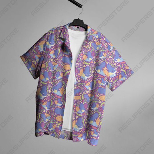 Water Mudkip Hawaiian Button-Up Shirt Fun Summer Shirt Mudkip Shirt Gift