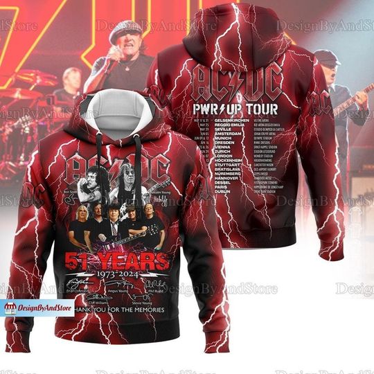 AC-DC Band 51 Years Hoodie, AC-DC Signatures Men Hoodie, AC-DC Pwr Up Tour Hoodie