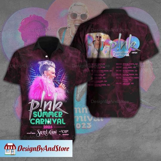 Pink P!nk Shirt, Pink Singer Shirt, Pink Carnival Button Shirt, Pink On Tour Shirt