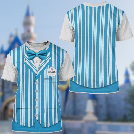 Blue Striped Tie Character 3D Costume Cosplay Shirt, Halloween Costume For Family Group T Shirt