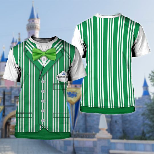 Green Striped Tie Character 3D Costume Cosplay Shirt, Halloween Costume For Family Group T Shirt