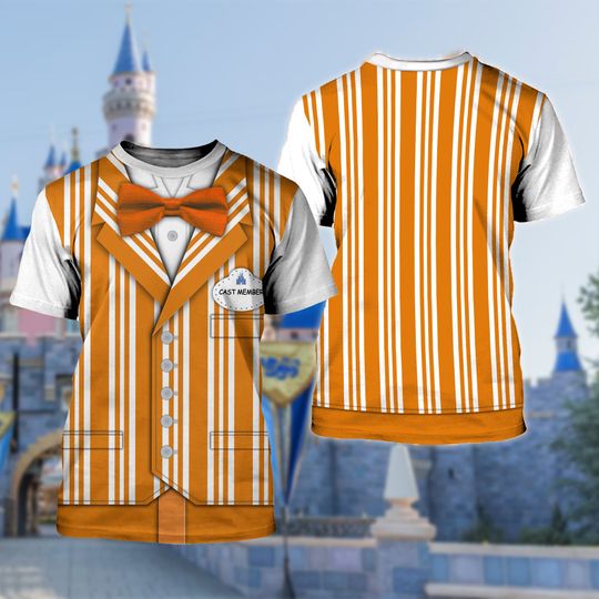 Orange Striped Tie Character 3D Costume Cosplay Shirt, Halloween Costume For Family Group T Shirt