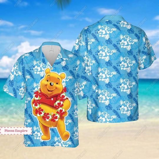Cute Pooh Bear Shirt, Cute Bear Hawaiian Shirt, Bear Button Shirt