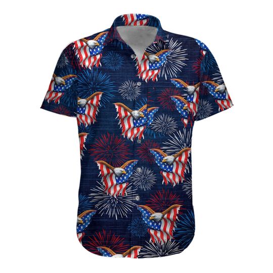 USA Eagle American Flag Hawaiian Shirts for Men Women