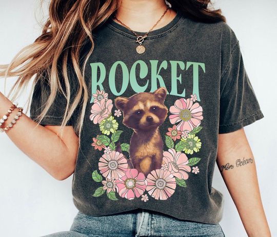Retro Baby Rocket Raccoon Floral Shirt, Rocket Raccoon Shirt, Guardians of the Galaxy Volume 3 Shirt, Marvel Movie