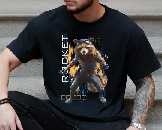 Rocket Raccoon Action Pose Graphic Shirt, Guardians Of The Galaxy Shirt, Marvel Movie