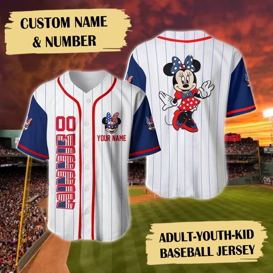 Personalize Mouse July 4th US American Flag, Cartoon Custom 4th of July Baseball Jersey