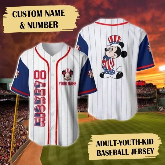 Personalized Mouse 4th July Baseball Jersey, Independence Day Mouse 3D Printed Shirt