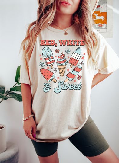 Red White and Sweet Shirt, Memorial Day Gift, Groovy 4th of July Tshirt