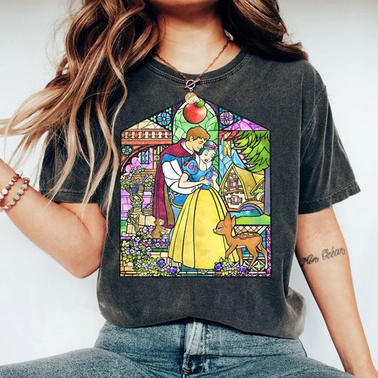 Retro Disney Snow White And Prince Stained Glass Shirt, Disney Snow White & Seven Dwarfs T-shirt