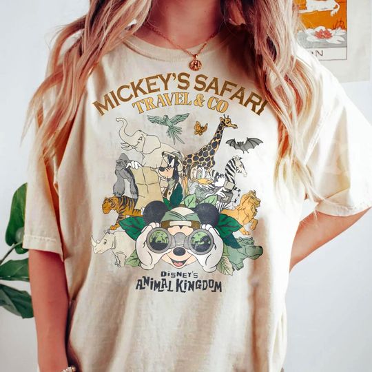 Retro Disney Mickey And Friends Safari Animal Kingdom Shirt
