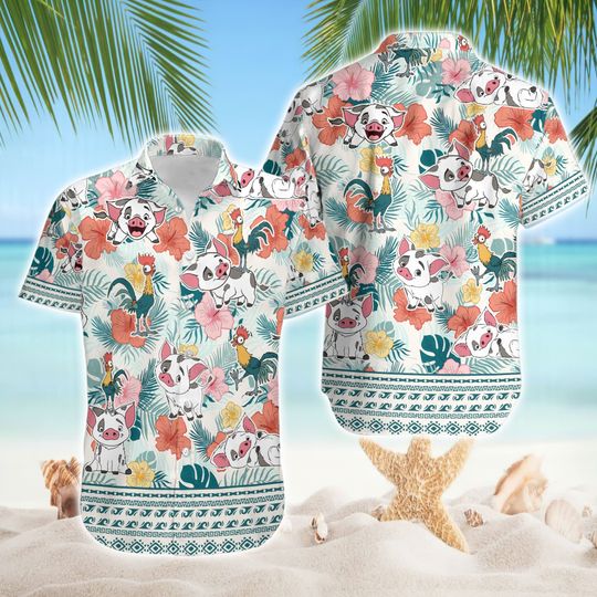 Disneyland Moana Hawaiian Shirt, Hei Hei Pua Hawaii Shirt, Family Vacation 2024 Shirt