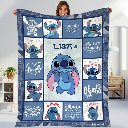 Personalized Stitch Blanket, Custom Name Lilo And Stitch Blanket, Disneyland Stitch Blanket