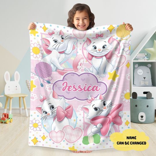 Personalized The Aristocats Marie Blanket, Custom Name Cat Lovers Baby Girl Blanket