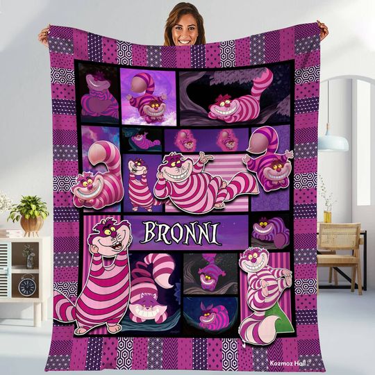 Personalized Cheshire Cat Fleece Blanket, Alice In Wonderland Quilt Blanket, Alice Cheshire Cat Blanket