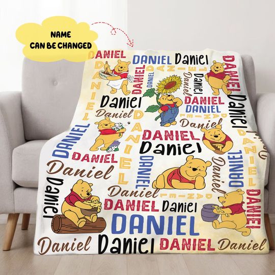 Personalized Winnie The Pooh Blanket, Custom Name Pooh Bear Blanket