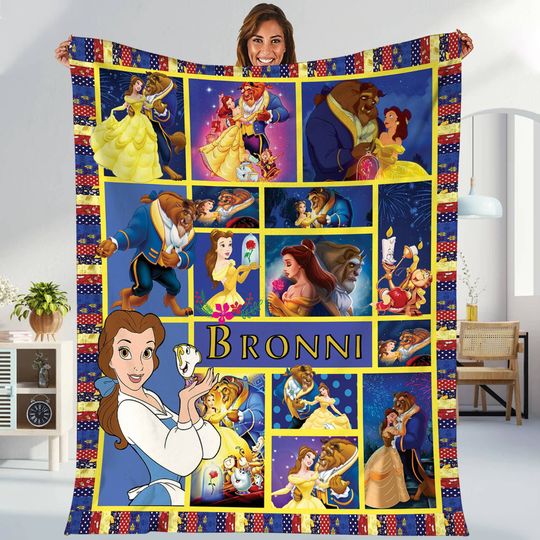 Personalized Beauty And The Beast Blanket, Belle Princess And The Beast Fleece Blanket