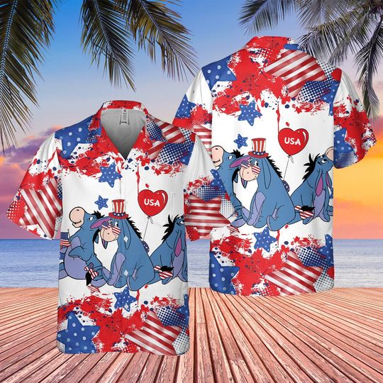 Eeyore Hawaii Shirt, Hawaiian Shirt Men/ Women, 4th of July Shirt