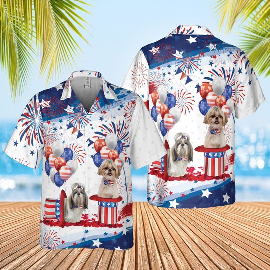 Shih Tzu Independence Day Hawaiian Shirt, Shih Tzu American Flag Shirt, 4th Of July