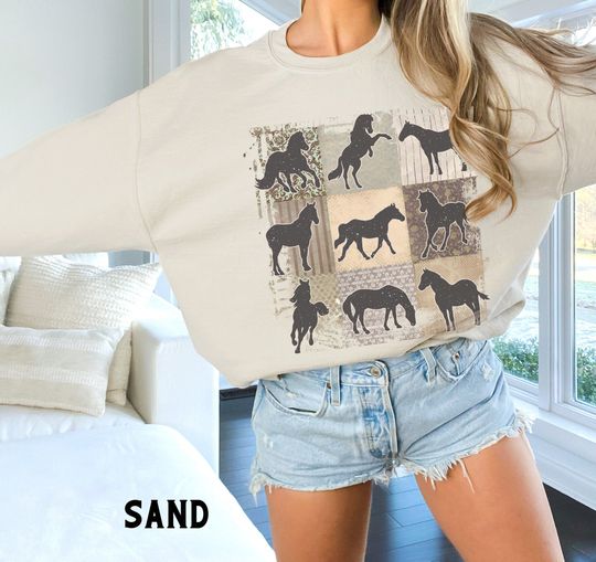 Boho Horse Sweatshirt, Floral Farmhouse Cottagecore Equestrian Life Crewneck Sweater, Horse Lover Gifts