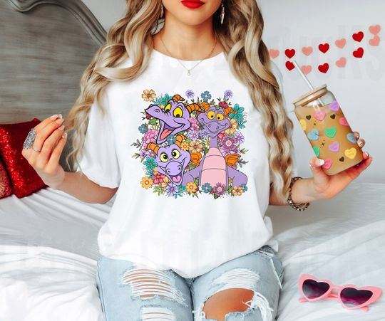 Disney Dragon Figment Floral Shirt, Retro Disney Epcot Figment T-shirt