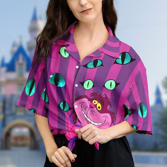 Disney Cheshire Cat from Alice in Wonderland Hawaiian Shirt, Disney Button Shirt
