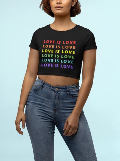 Love is Love Rainbow Croptop | Rainbow Pride Crop Tee | Slim Fit