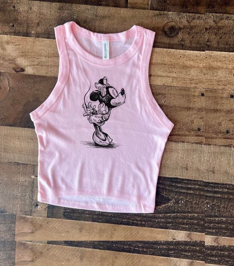 Pink Minnie Crop Tank, Minnie Mouse Tank Top, Toddler Crop Tank, Retro Black White Mouse, Sketch Minnie Baby Tee