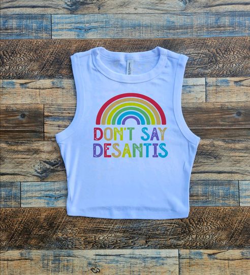 Dont Say Desantis Crop Shirt, Gay Pride Crop Tank Top, Womens Pride Flag Crop
