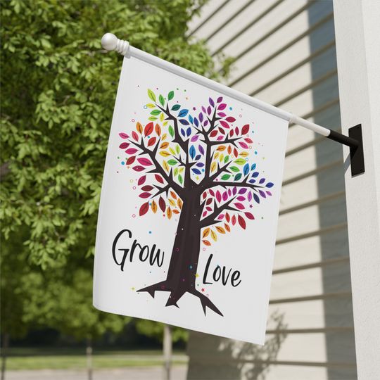 Grow Love Rainbow Tree Garden Flag & House Banner | Rainbow Garden Flag | Rainbow House Banner | Inspirational Garden