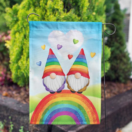 Rainbow Gnomes Pride Garden Flag, Rainbow Garden Flag, LGBTQ Garden Flag, Gay Pride Flag